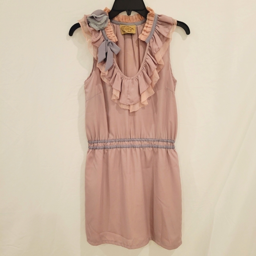 DejaVu Ruffled neckline mini dress with elastic waist size small